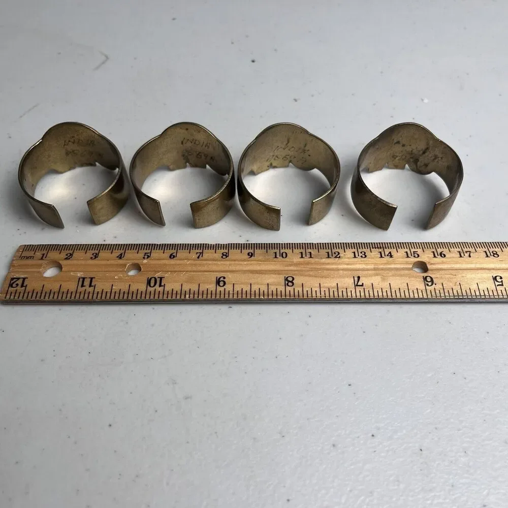 Vintage Brass Elephant Animal Napkin Rings Set Of 4 Marked India Gold Tone & Red